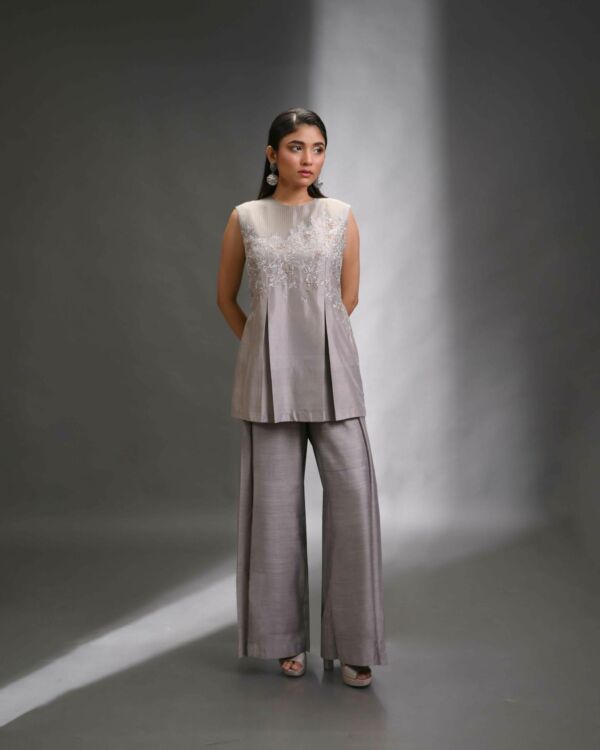 Silk Hand Embroidered Top Set