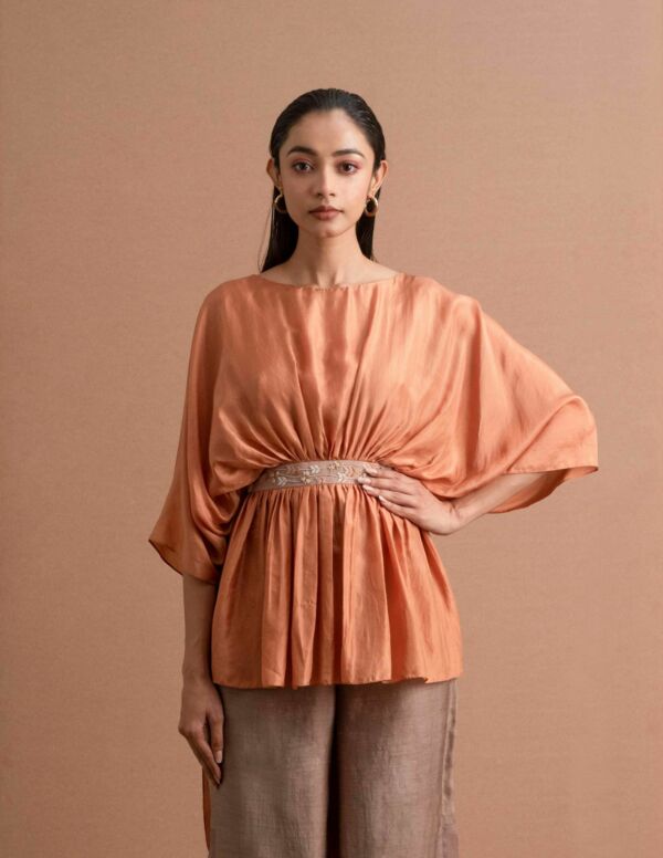 Draped Silk Hand Embroidered Top