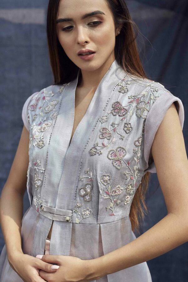 Silk Hand Embroidered Jacket Set