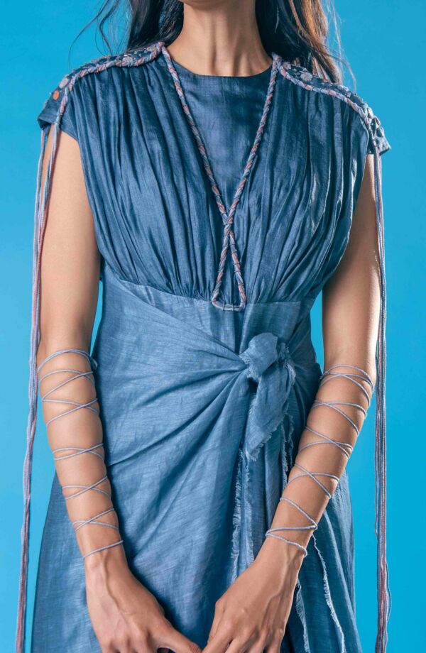 Pleated Tussar Silk and Linen Dress
