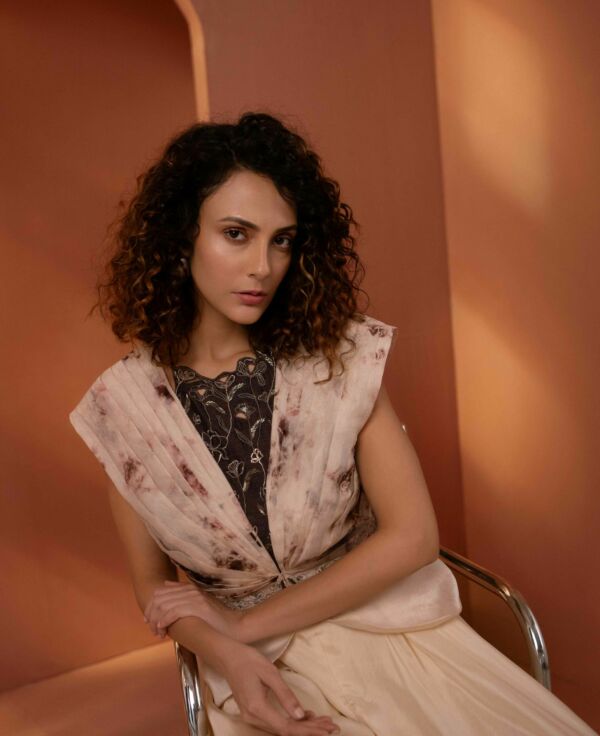 Silk textured and embroidered jacket set