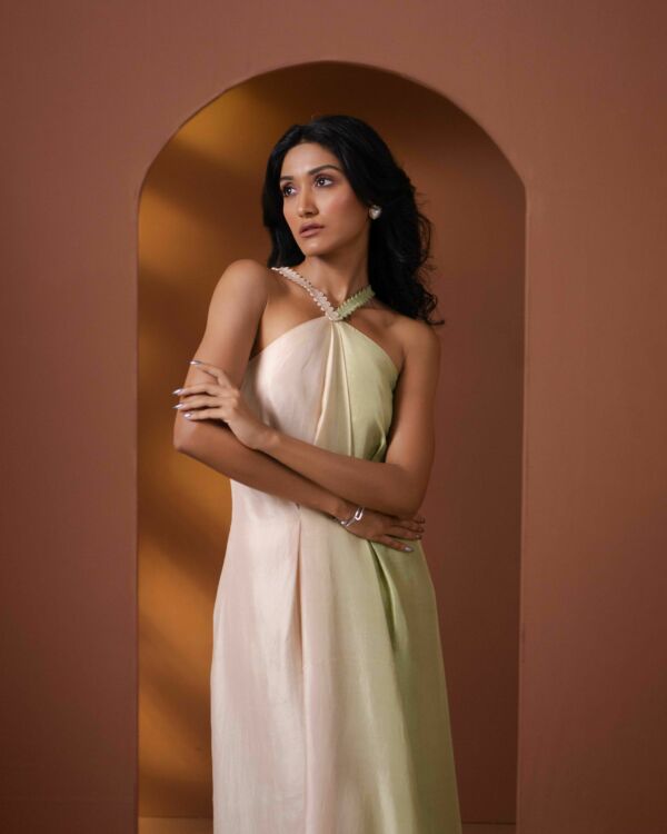 Silk Ombre Dress With Neckline Detail