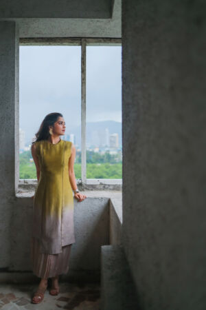 Silk Dress With Organza Detail