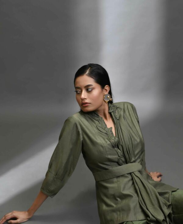 Silk Coordinated Set With Embellished Collar