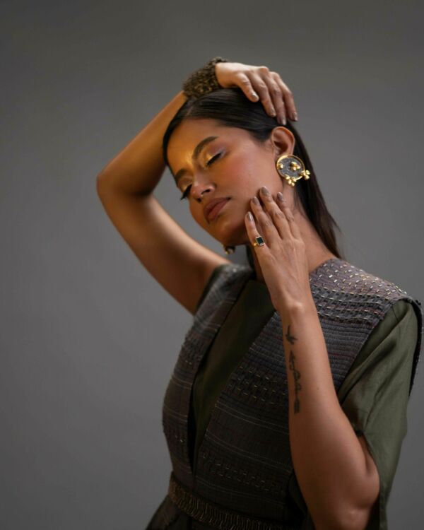 Draped Dress With Bib Top
