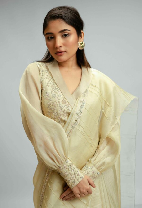 Tussar Silk And Organza Saree Set