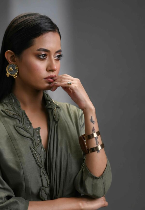 Silk Coordinated Set With Embellished Collar