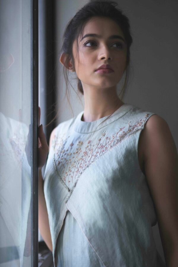 Tussar Silk Hand Embroidered Dress