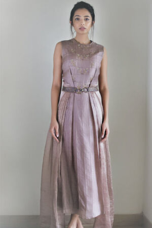 Silk embroidered dress and wrap skirt
