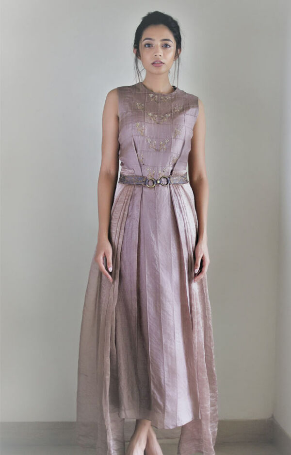 Silk embroidered dress and wrap skirt