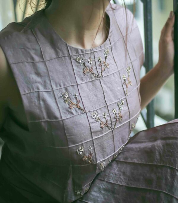 Silk embroidered dress and wrap skirt