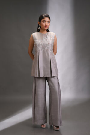 Silk Hand Embroidered Top Set