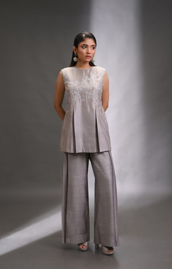 Silk Hand Embroidered Top Set