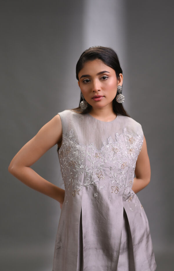 Silk Hand Embroidered Box Pleated Top