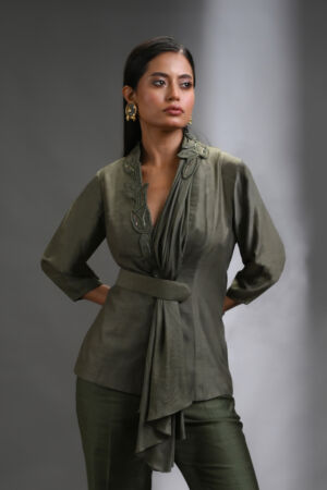 Silk Top With Detailed Collar