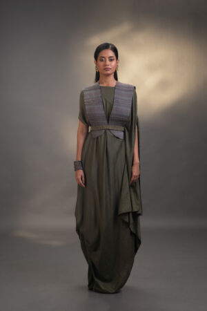 Draped Dress With Bib Top