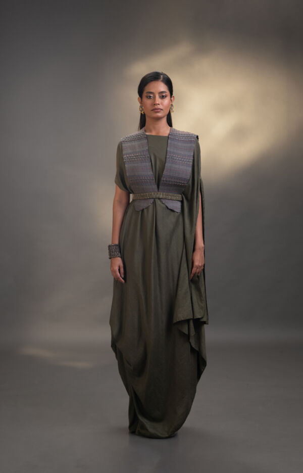 Draped Dress With Bib Top