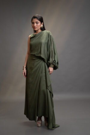Silk  Draped Top And Skirt Set