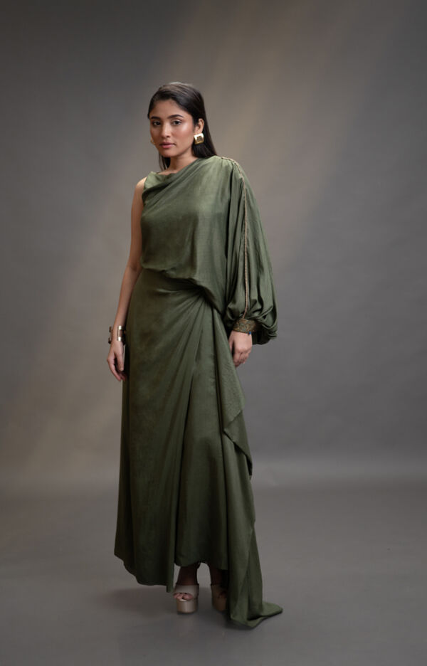 Silk  Draped Top And Skirt Set