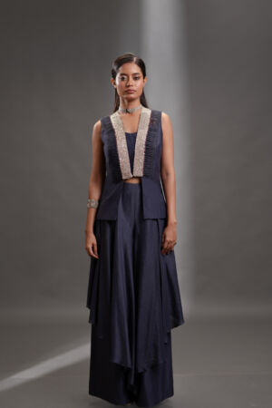 Silk jacket and layered pant set