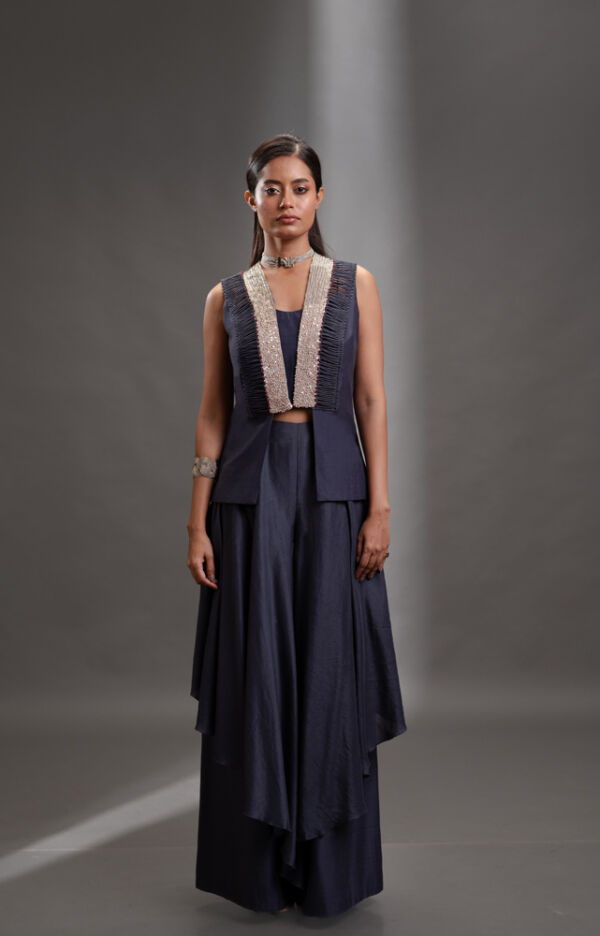 Silk jacket and layered pant set