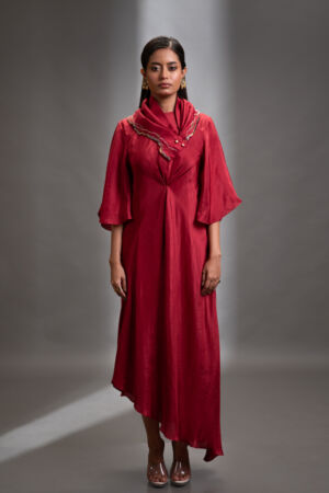 Silk Dress With Embroidered Scarf