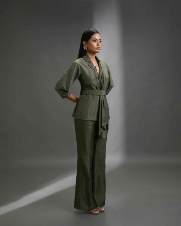 Silk Coordinated Set With Embellished Collar