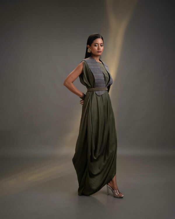 Draped Dress With Bib Top