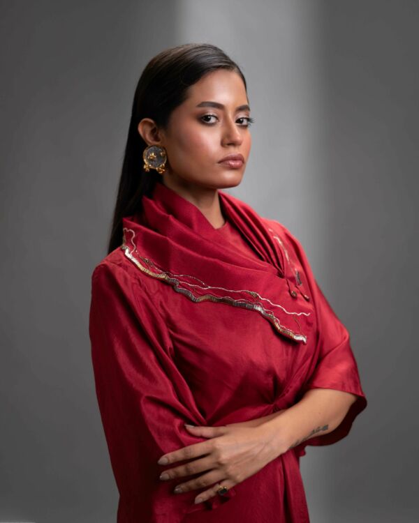 Silk Dress With Embroidered Scarf