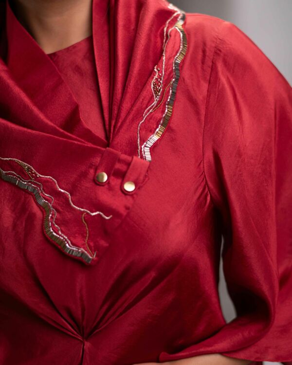Silk Dress With Embroidered Scarf