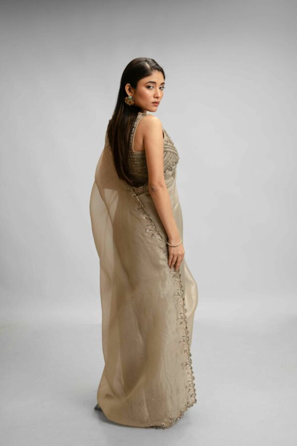 Silk Organza Saree With Fringe Blouse