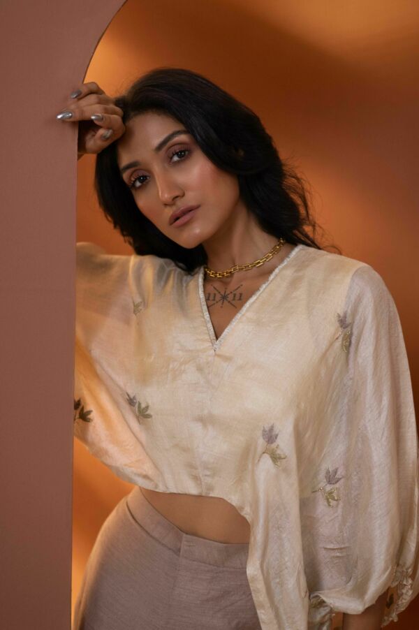 Tussar Silk Embrodered Top Set
