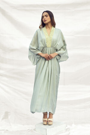 Silk Dress With Embroidered Collar
