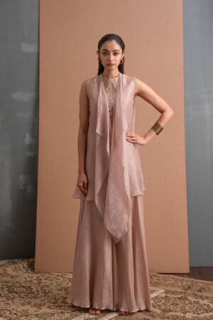 Silk jacket and flared pant set
