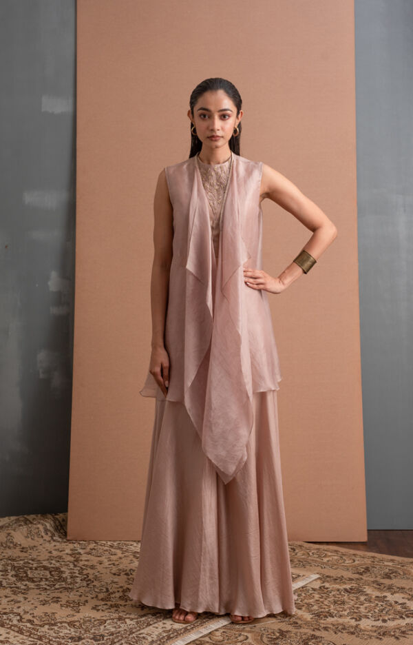 Silk jacket and flared pant set