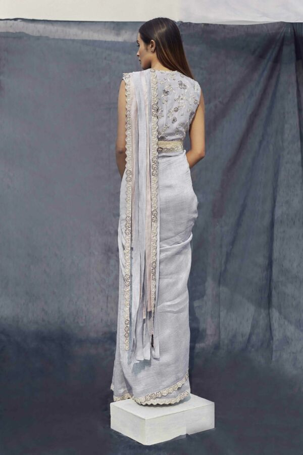Silk Linen Hand Embroidered Saree Set