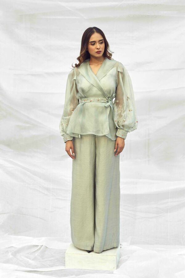 Silk Hand Embroidred Wrap Jacket Set