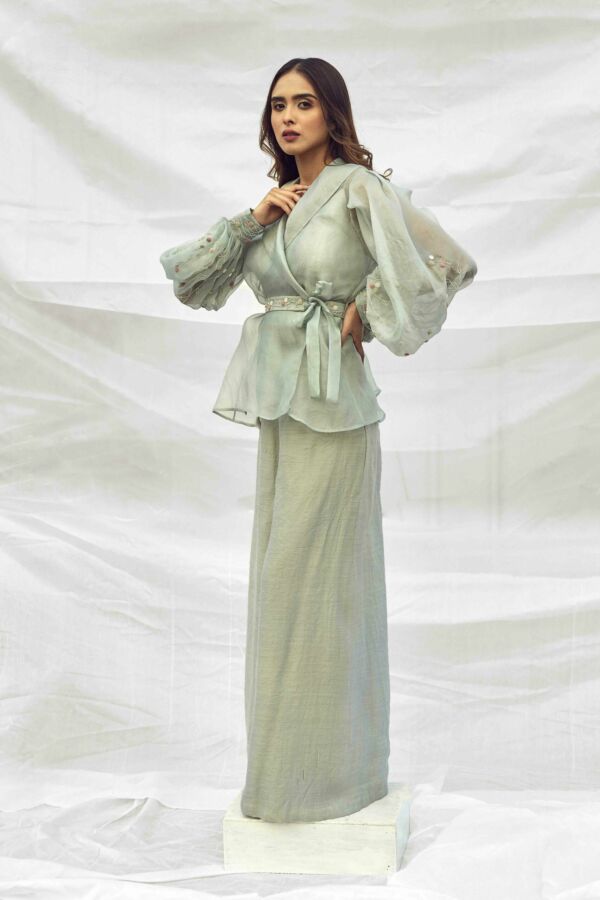 Silk Hand Embroidred Wrap Jacket Set