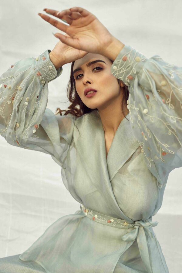 Silk Hand Embroidred Wrap Jacket Set