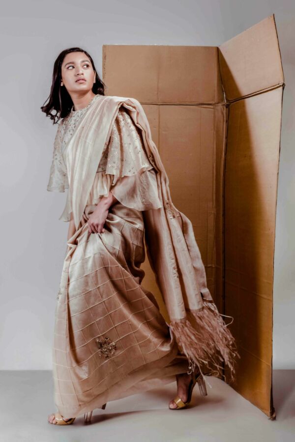 Silk chanderi embroidered saree set