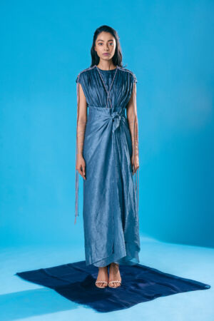 Pleated Tussar Silk and Linen Dress