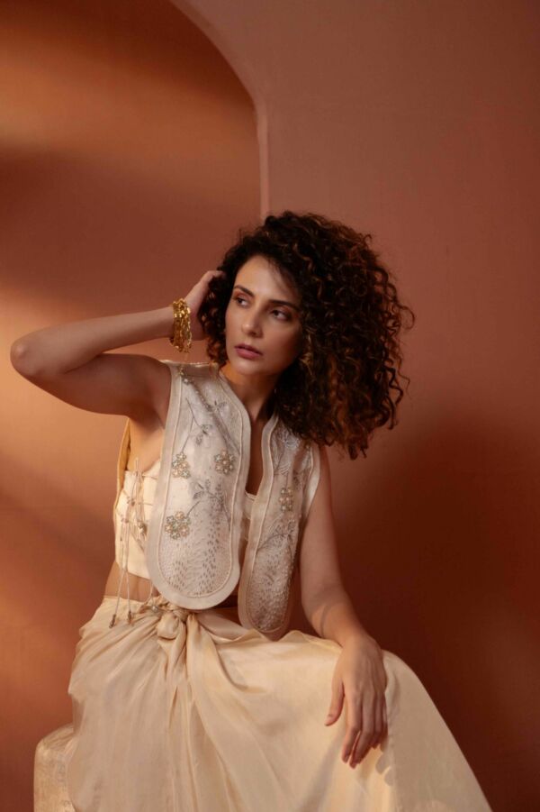 Hand Embroidered Bib Top And Skirt Set