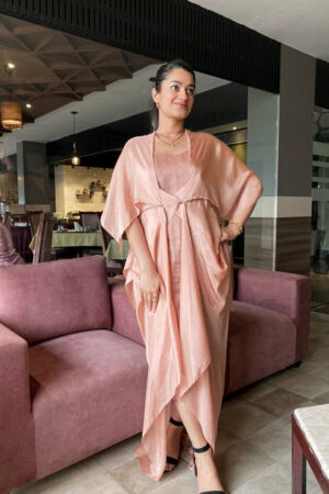 Peach silk dress and Jacket Set