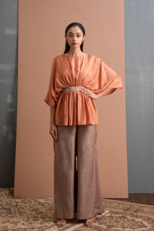 Silk Draped Top And Trouser Set
