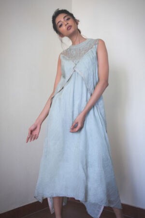Tussar Silk Hand Embroidered Dress