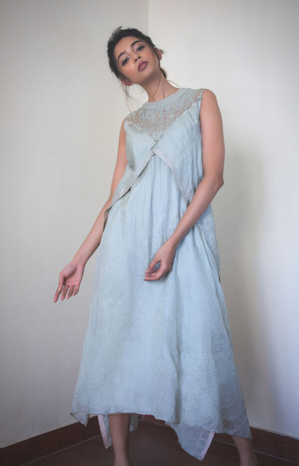 Tussar Silk Hand Embroidered Dress