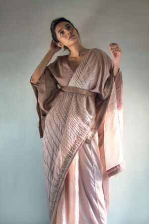 Tussar silk corded saree set