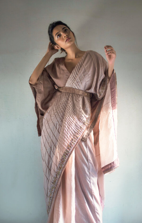 Tussar silk corded saree set