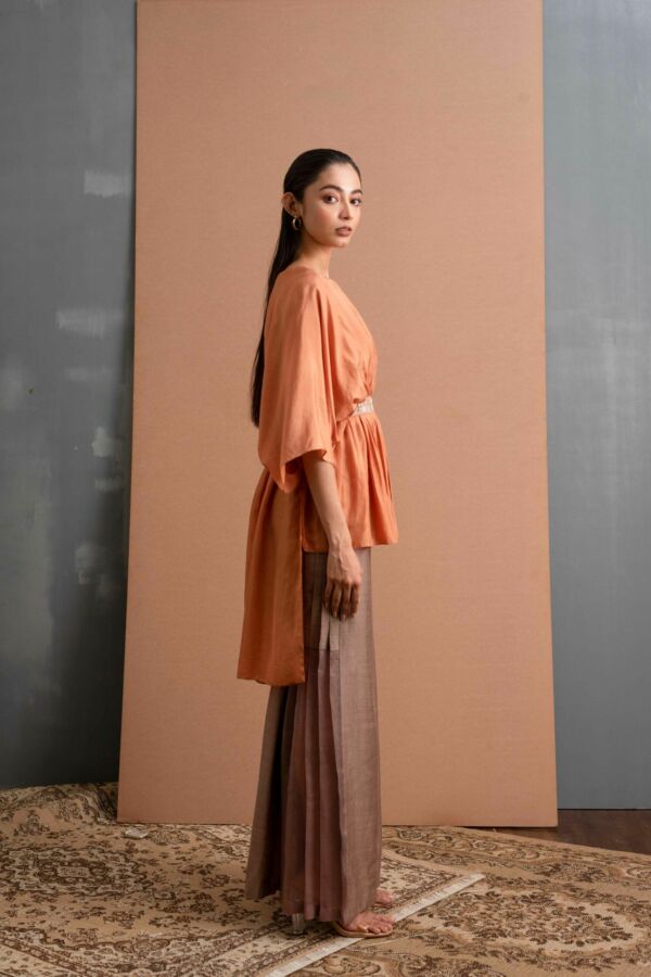 Silk Draped Top And Trouser Set
