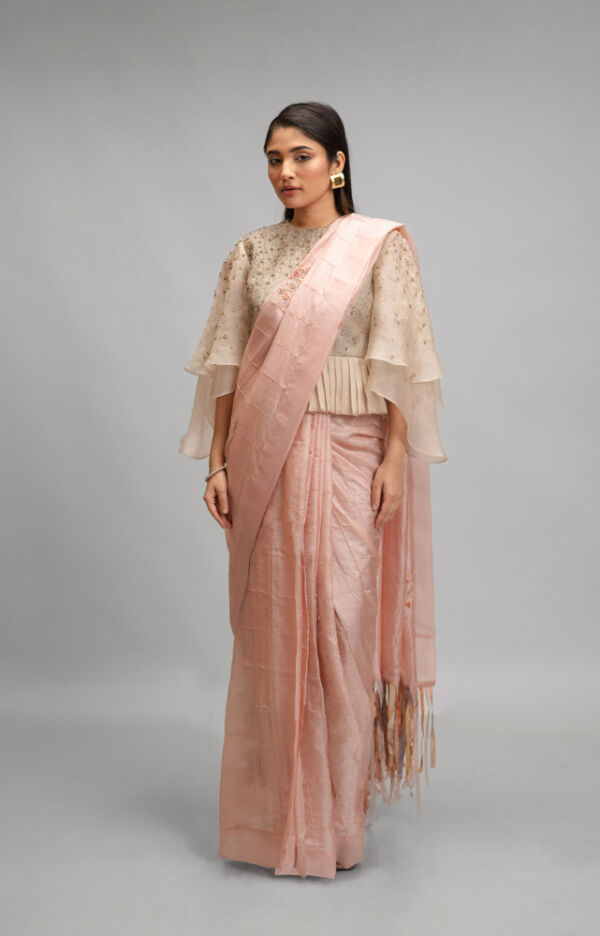 Textured Tussar Silk Saree Set